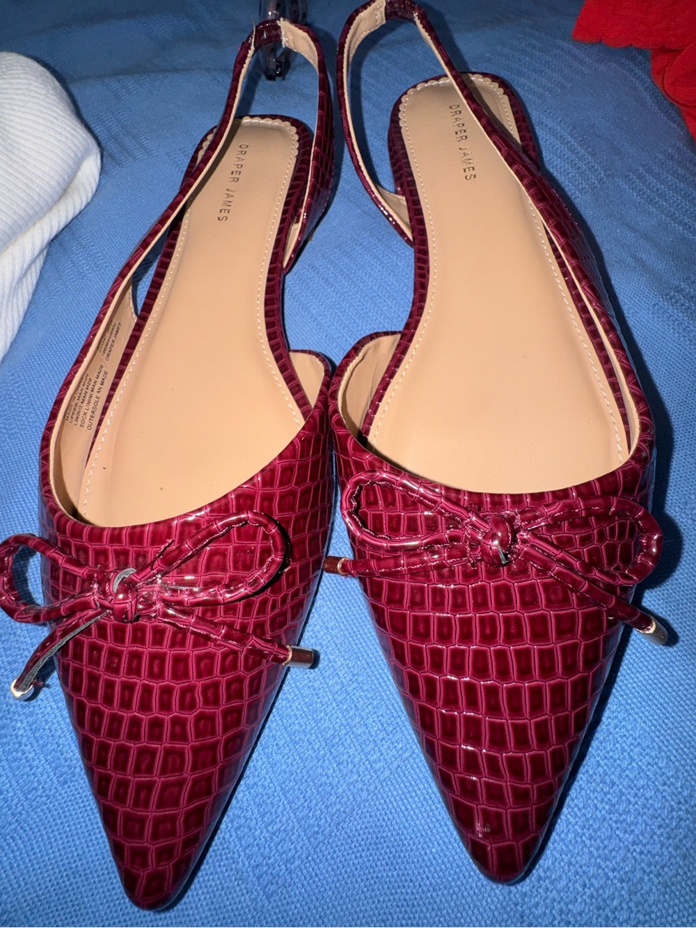 Draper James Croc-Embossed Pointed Slingback Flats in Plum Like New!